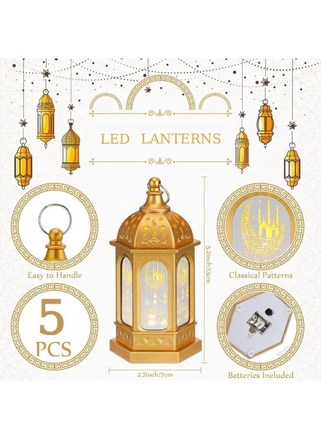 سوفام 5 PCS رمضان شمعة الفانوس, ليد عيد مبارك الفوانيس رمضان مبارك الفوانيس زخرفية نجمة القمر رمضان أضواء كريم, ليد فينتاج زخرفة الفوانيس المعلقة ديكور الحزب المنزلي - Image 5